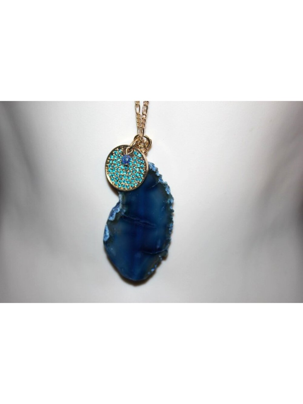Express Long Statement Gold Tone Genuine Stone Blue Pendant Necklace